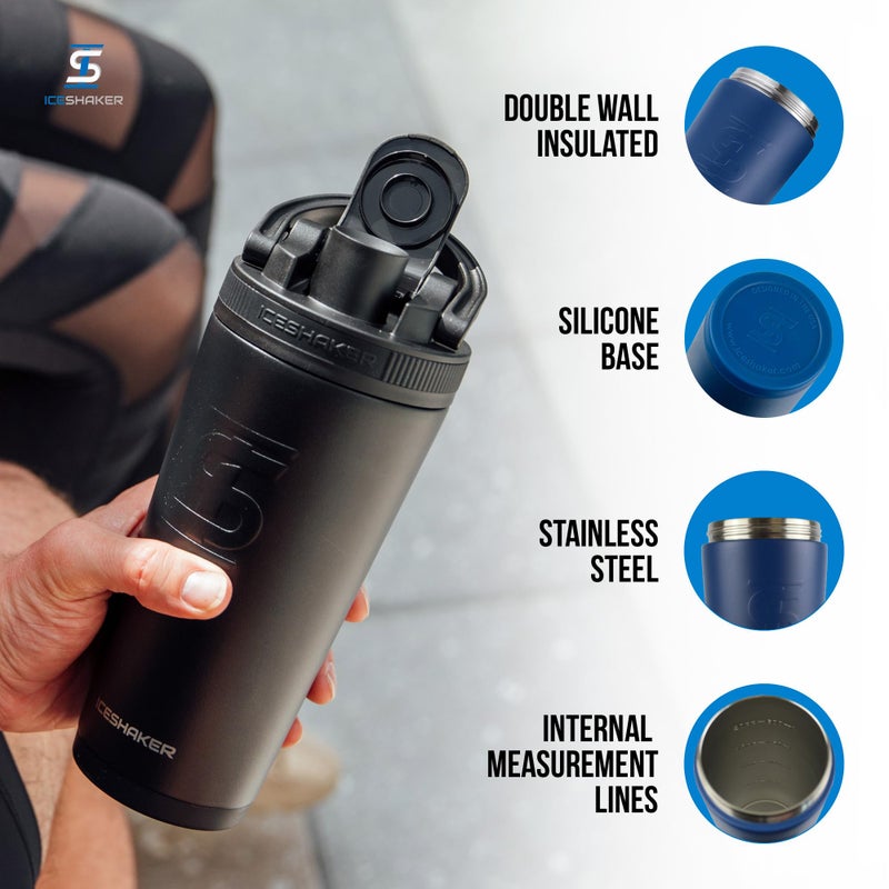 Ice Shaker Insulated Stainless Steel Shaker Bottle | 26oz, Navy | Cold for 30+ Hours | Insulated Cup with Twist-on Agitator | Odor-Free Bottle for Protein Shakes, Water, Smoothies, Cocktails - Image 2